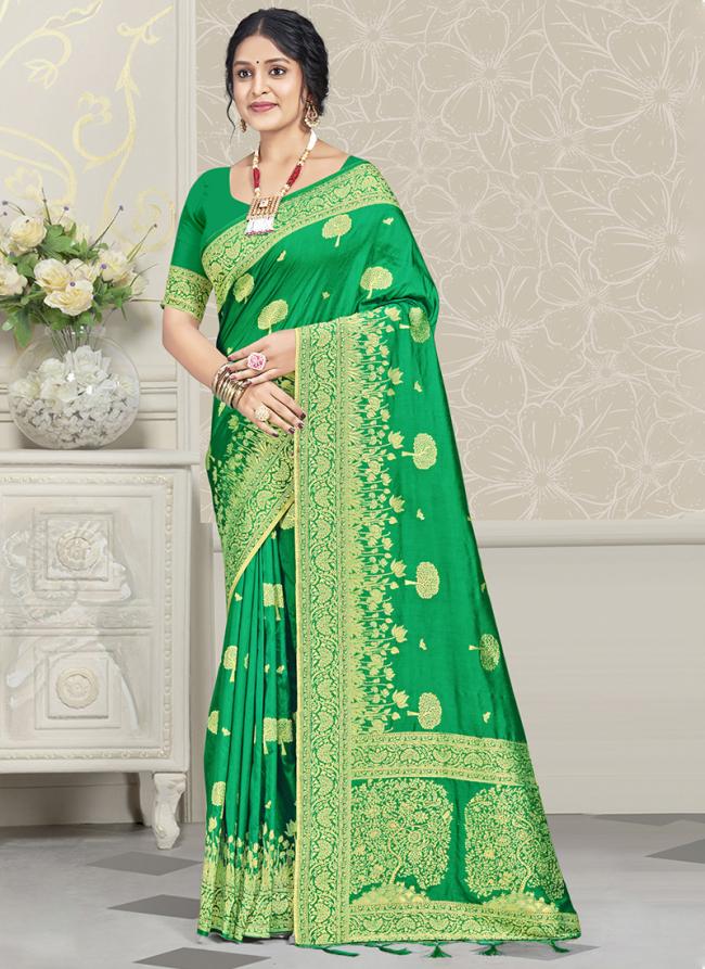 Silk Green Festival Wear Zari Work Saree